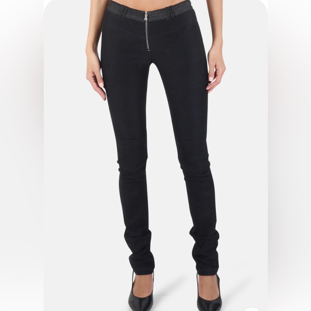 ALEXANDER WANG FRONT ZIP LACE DENIM BIKER PANT